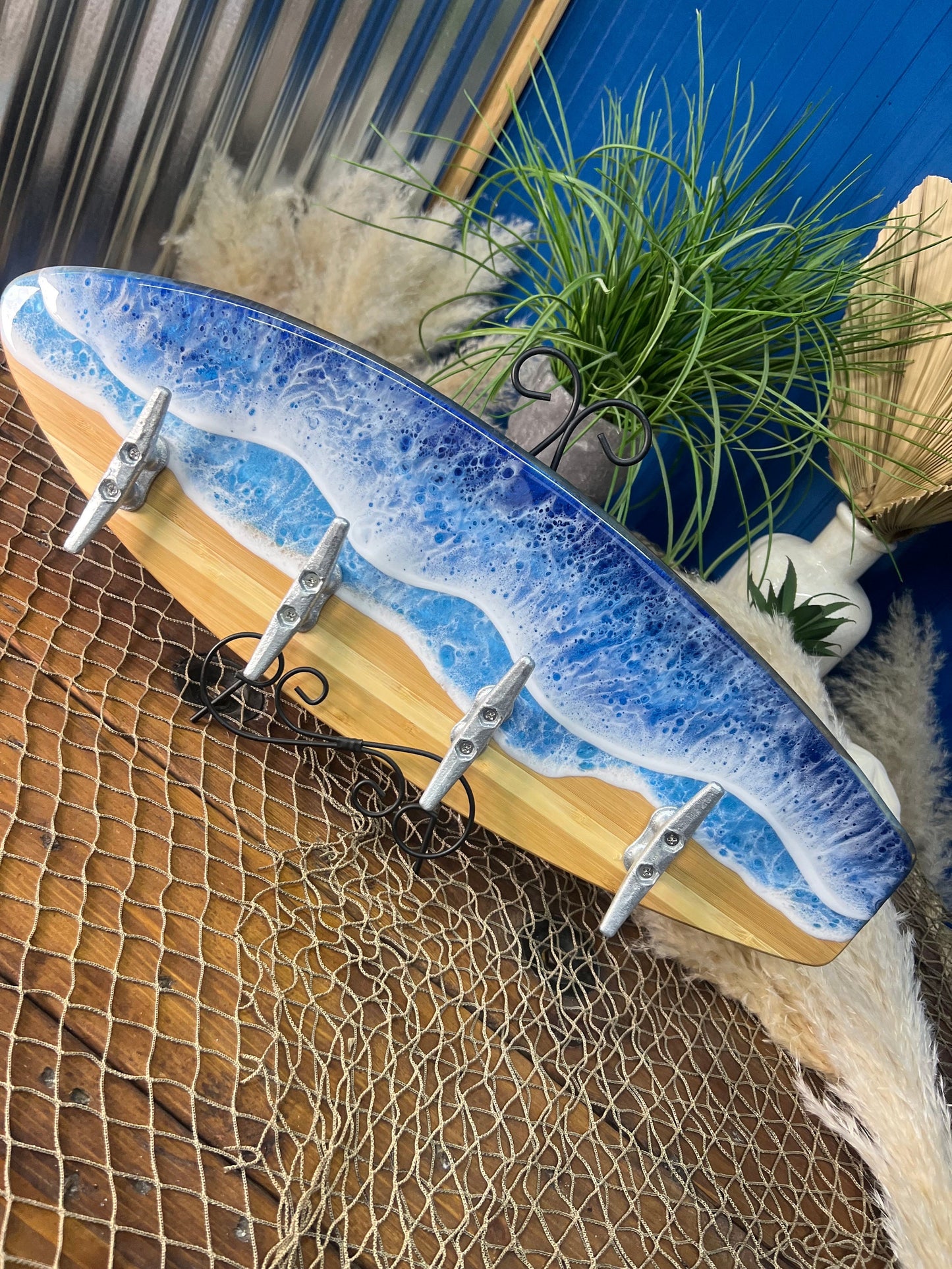 Ocean Waves Resin Surfboard coat or towel hanger