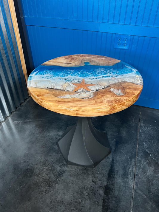 Ocean view Sea Shells, Sand and Ocean Waves Round Table | Coffee Table | Accent Table | End Table | Side Table