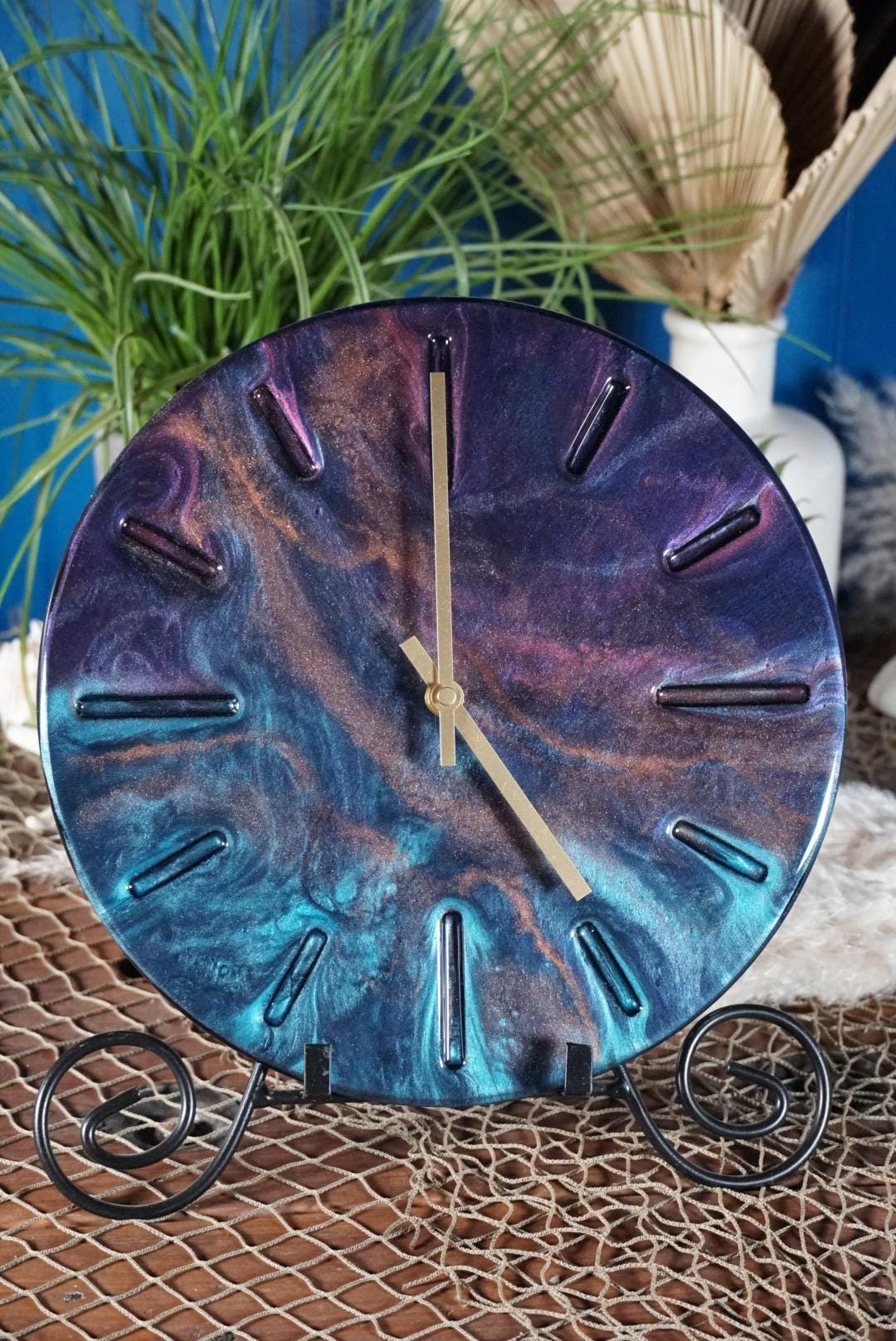 Blue and purple marble 12” Clock