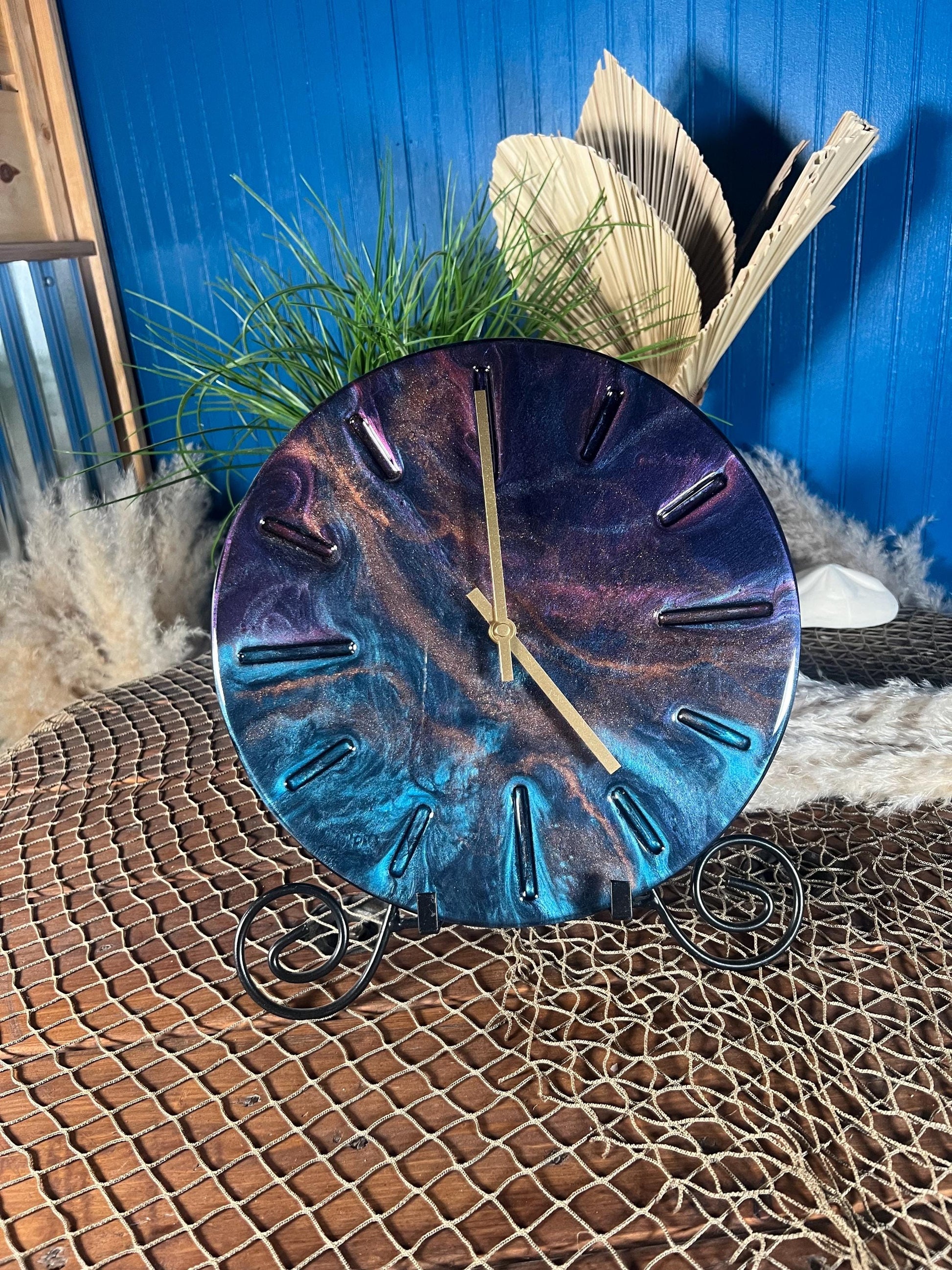 Blue and purple marble 12” Clock