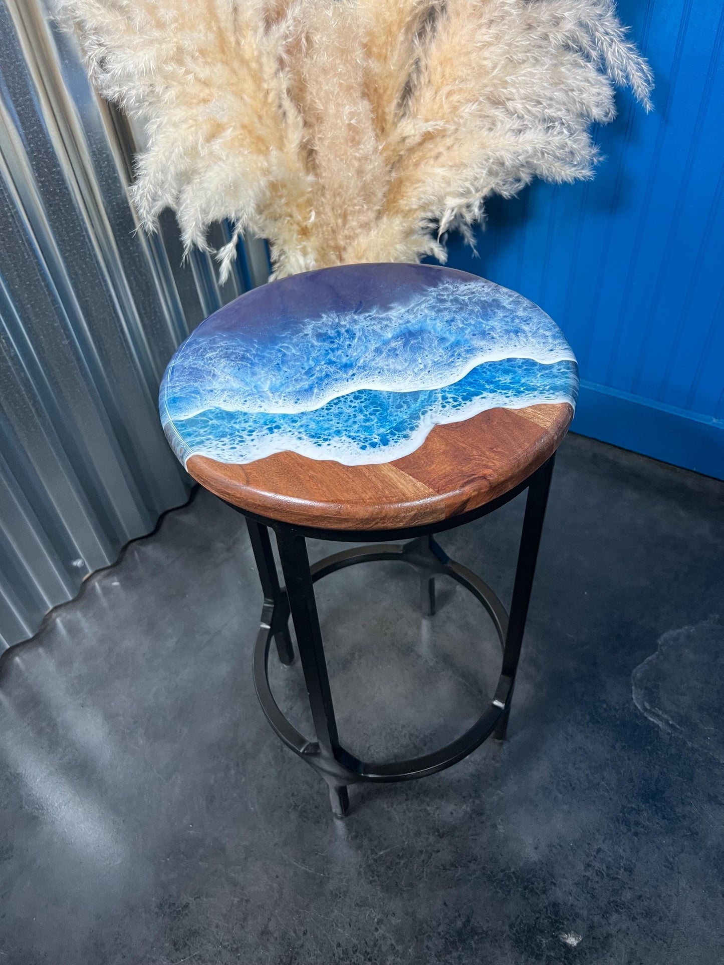 Ocean Waves Wooden Side Table