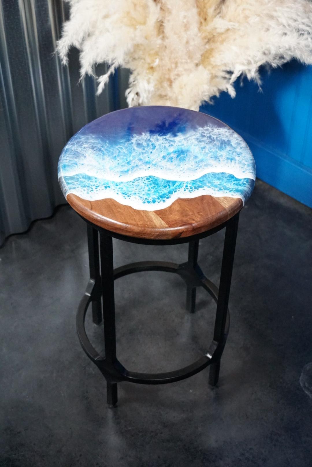 Ocean Waves Wooden Side Table