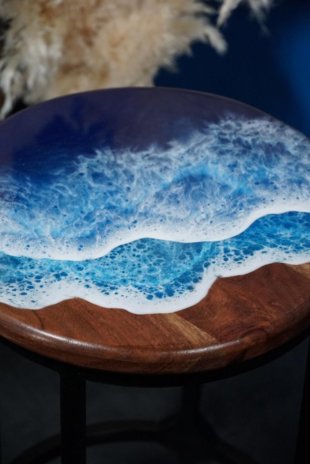 Ocean Waves Wooden Side Table