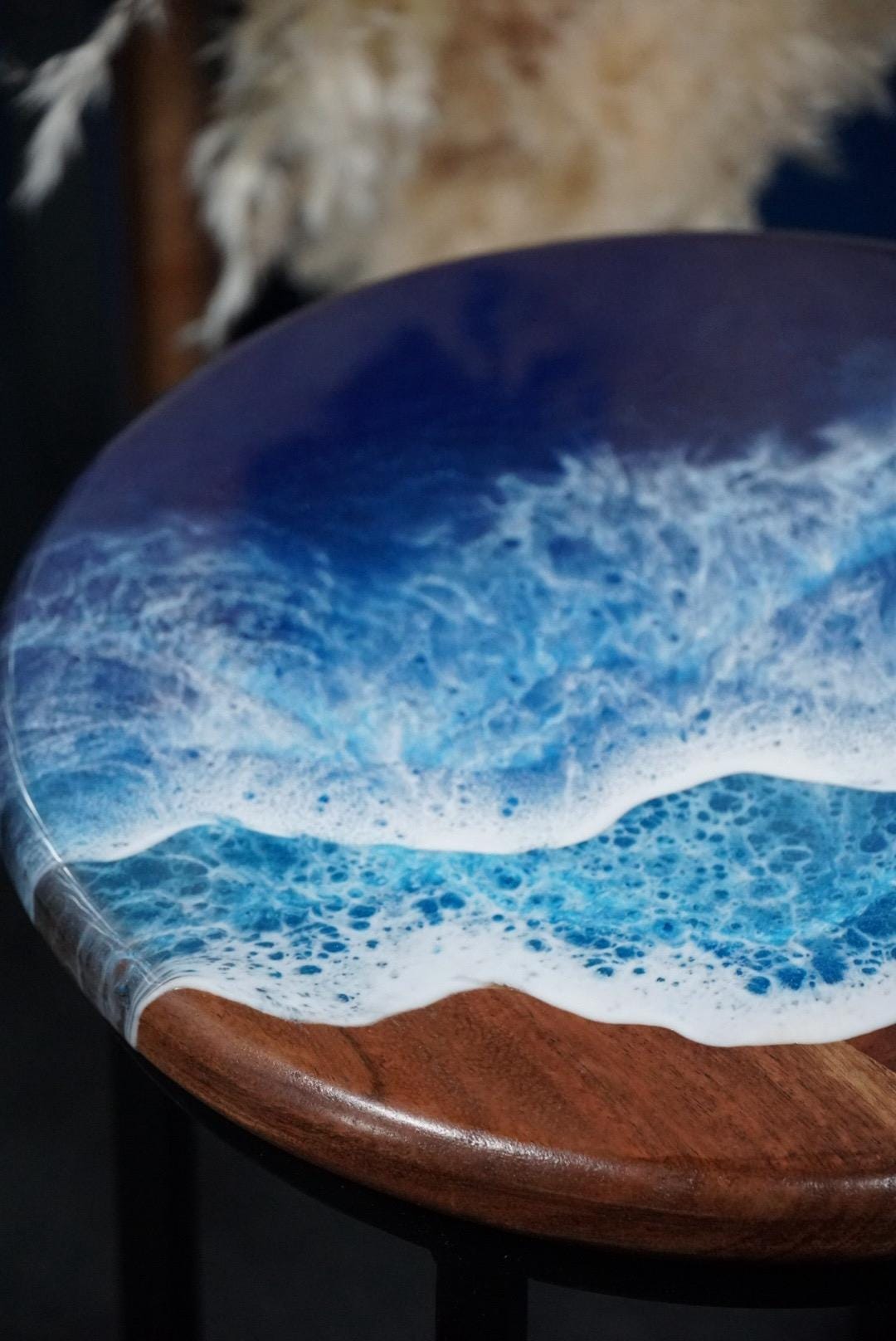 Ocean Waves Wooden Side Table