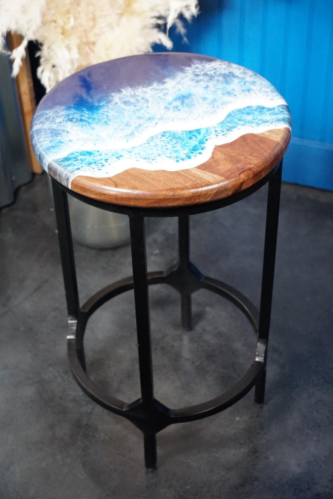 Ocean Waves Wooden Side Table