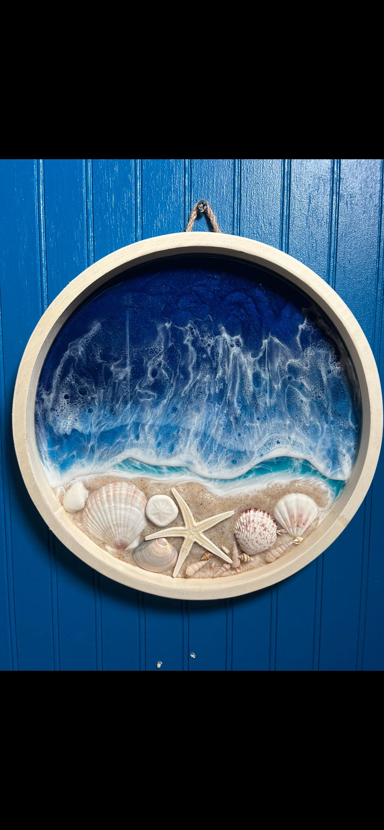 Custom Ocean Waves And Sea Shell Seascape Wall Art