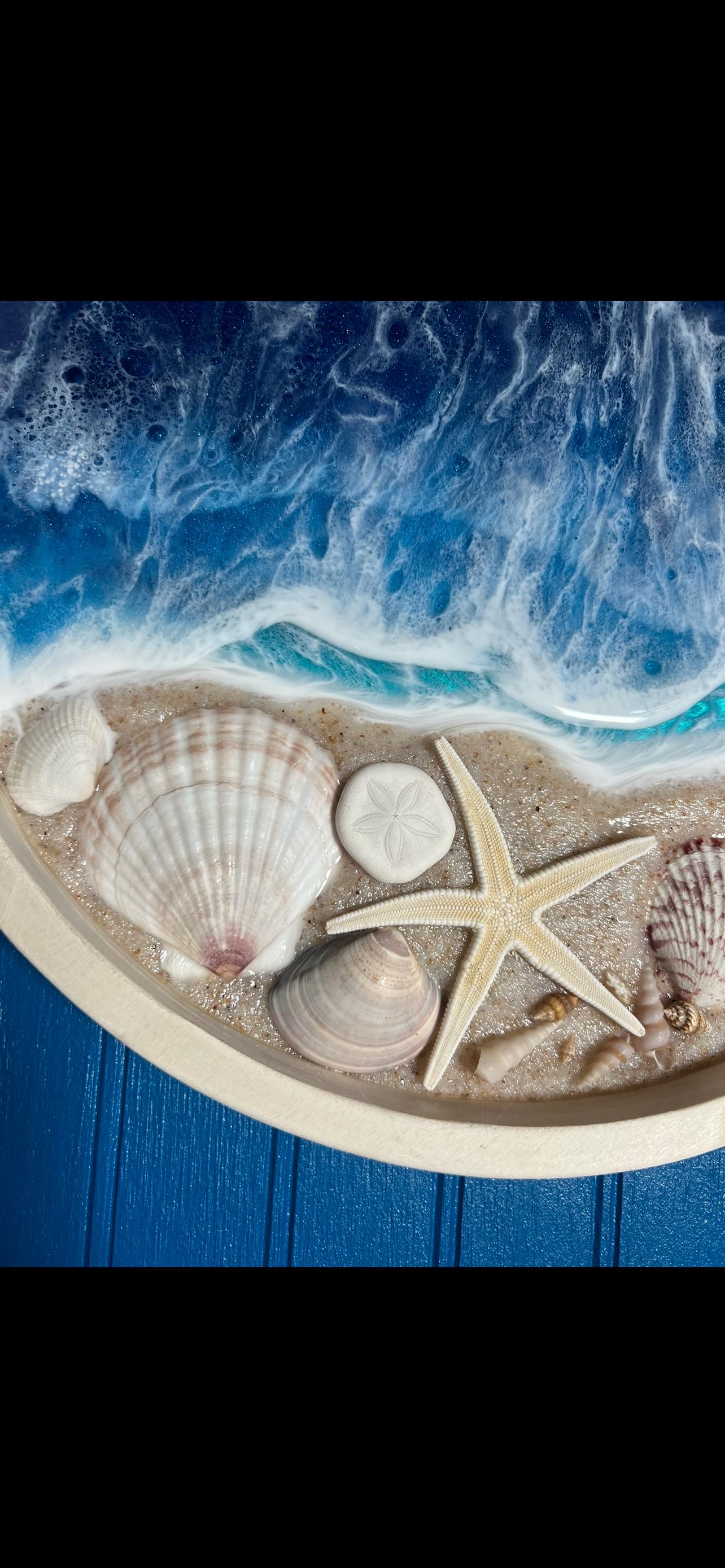 Custom Ocean Waves And Sea Shell Seascape Wall Art