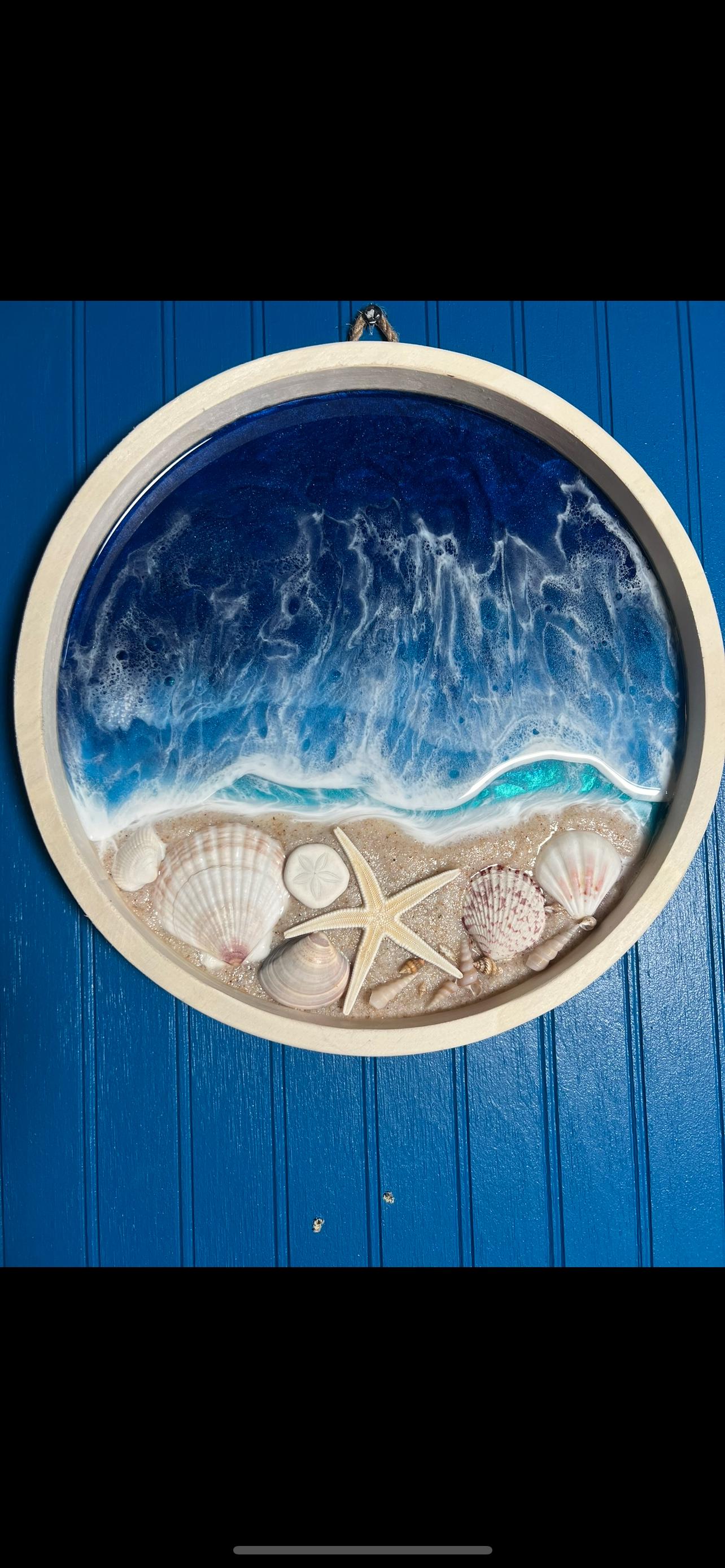 Custom Ocean Waves And Sea Shell Seascape Wall Art