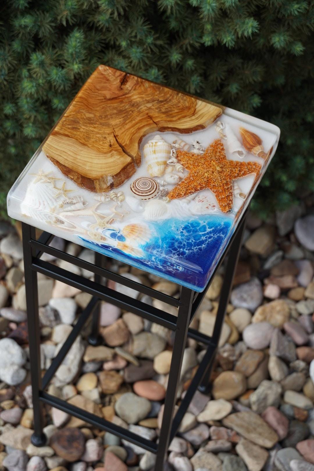 Oceanscape Sea Shell Seaside Accent Table, Side Table, End Table