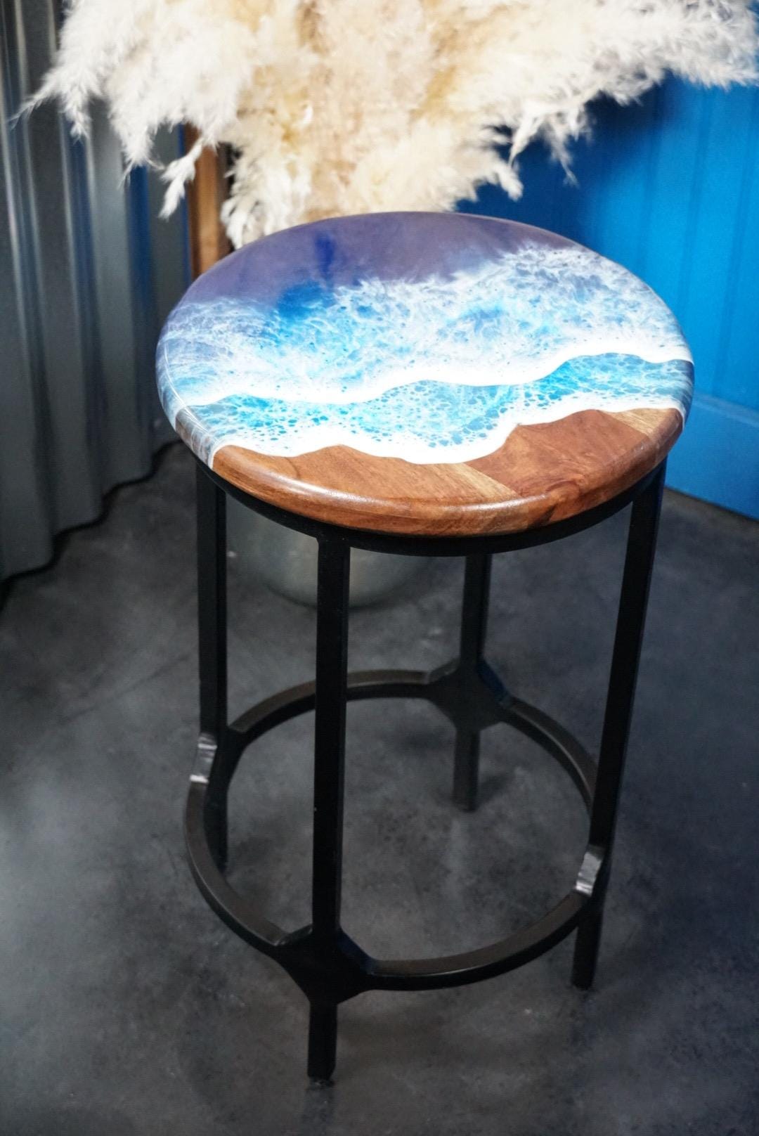 Ocean Waves Wooden Side Table