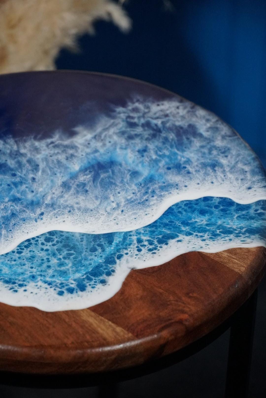 Ocean Waves Wooden Side Table