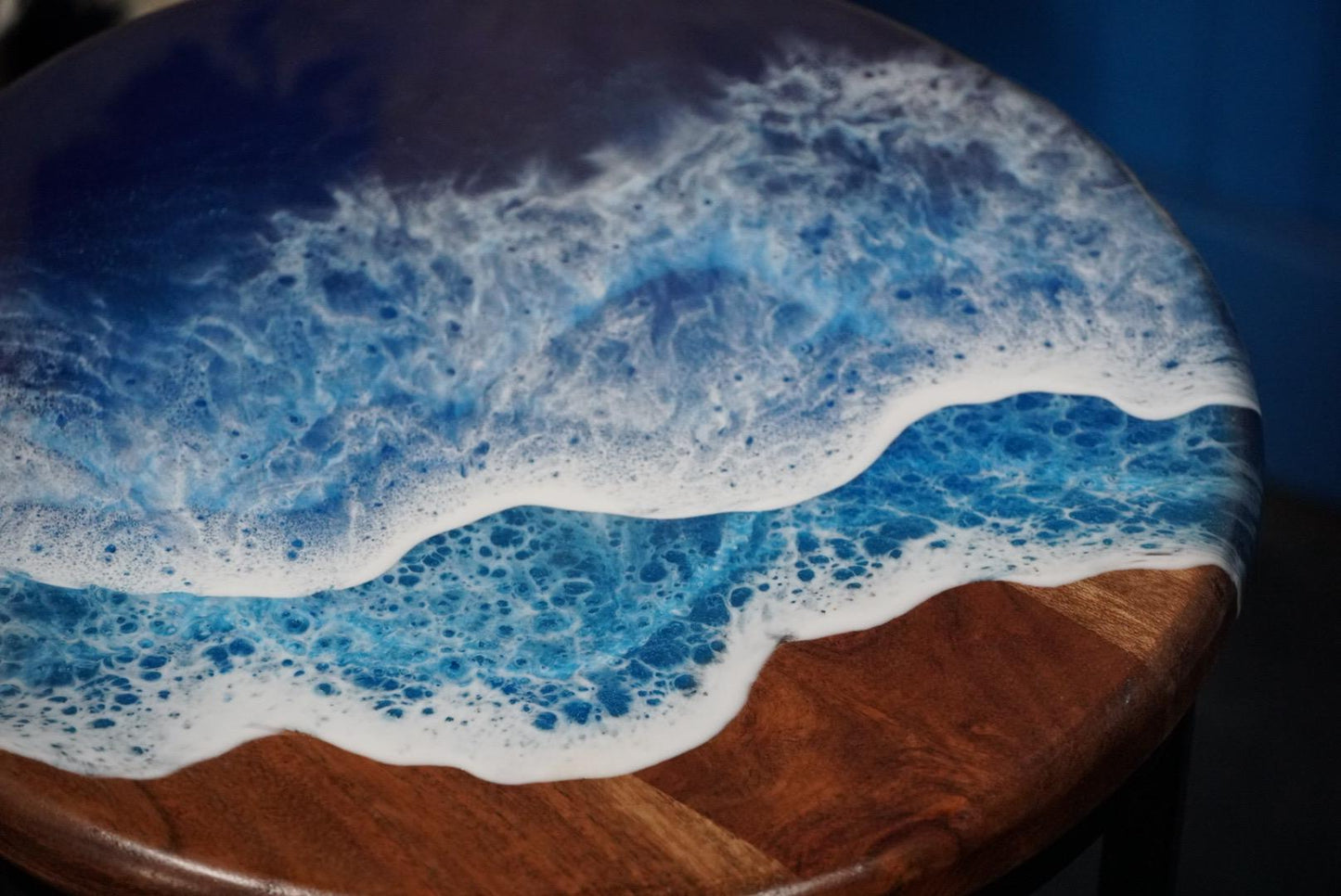 Ocean Waves Wooden Side Table