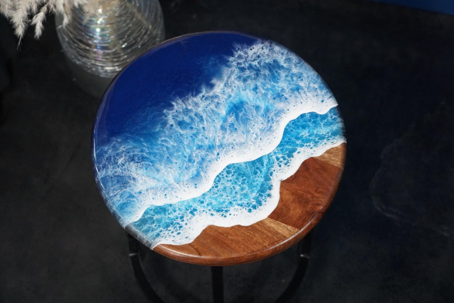 Ocean Waves Wooden Side Table