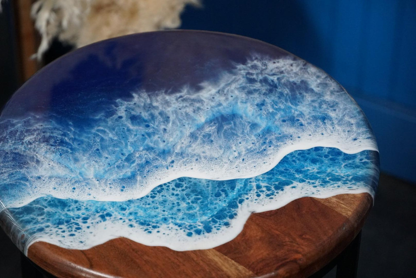 Ocean Waves Wooden Side Table