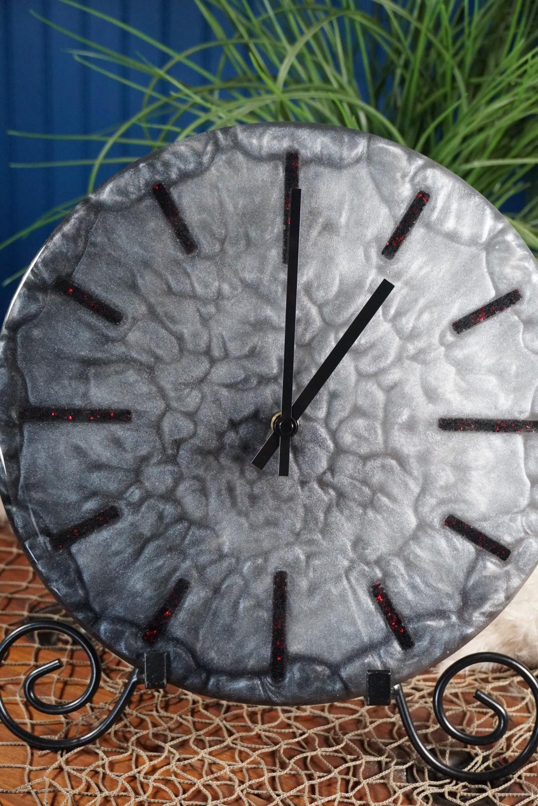 Black Silver 12” Clock