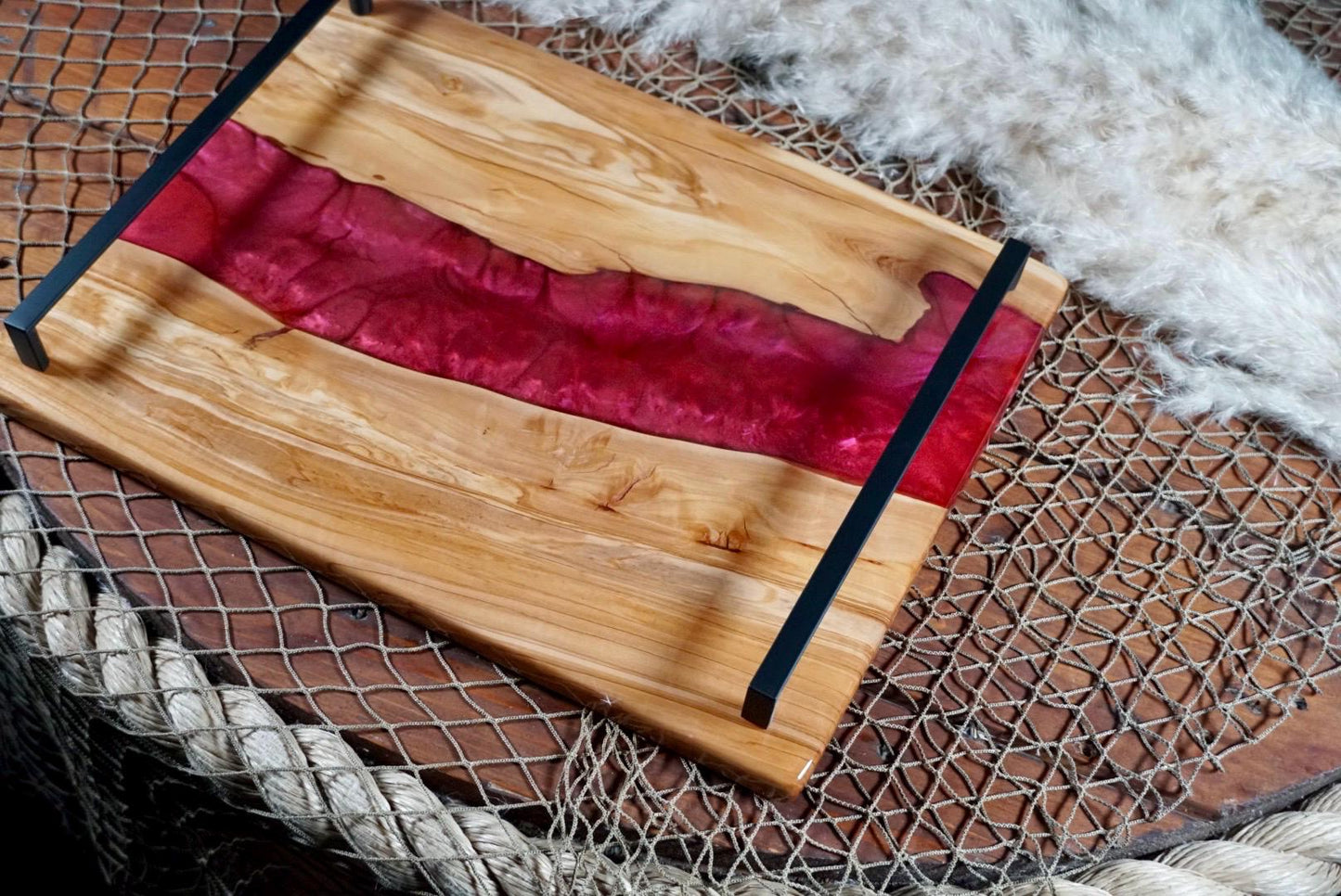 Olive Wood with Red Epoxy Resin Charcuterie Board, serving board