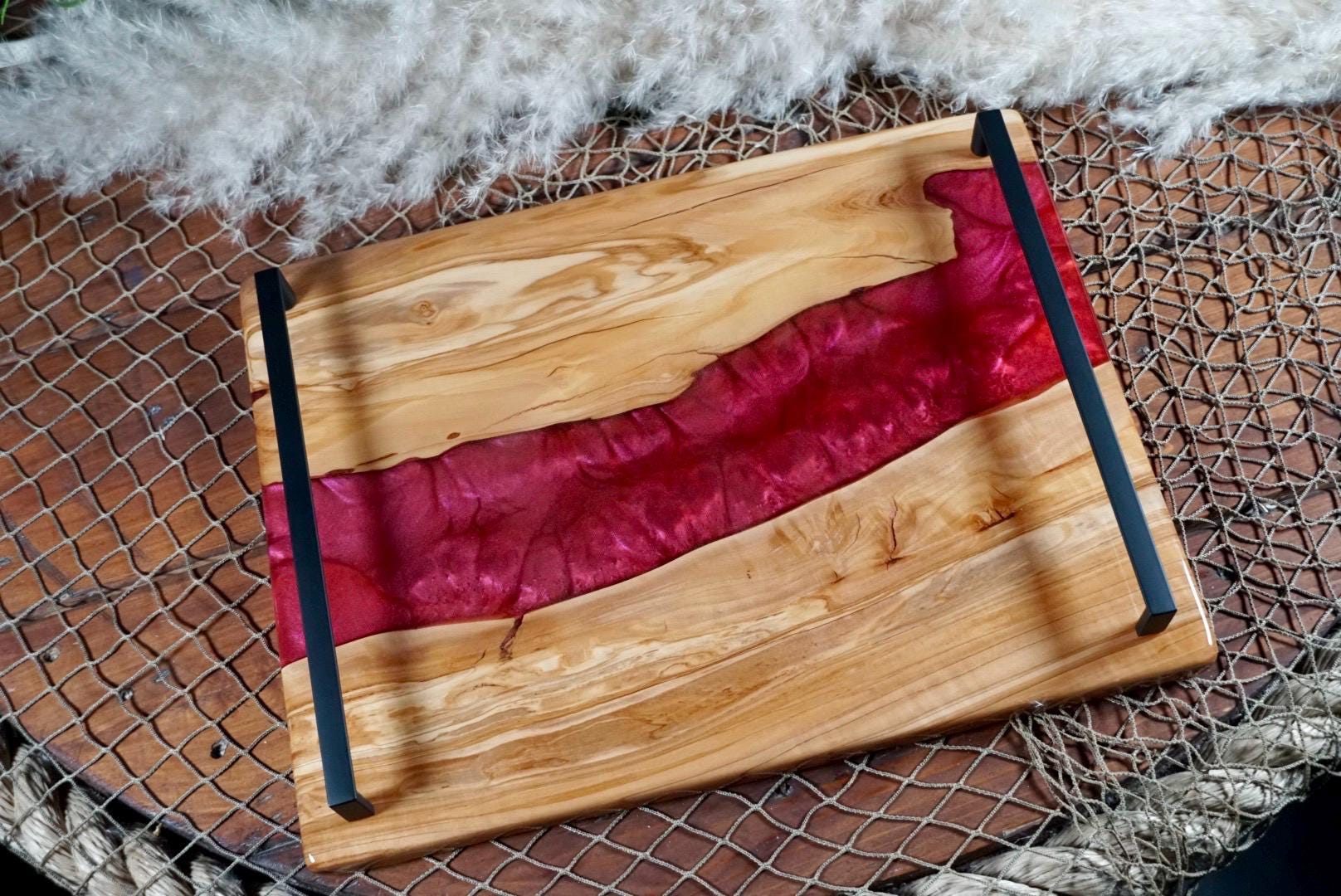 Olive Wood with Red Epoxy Resin Charcuterie Board, serving board