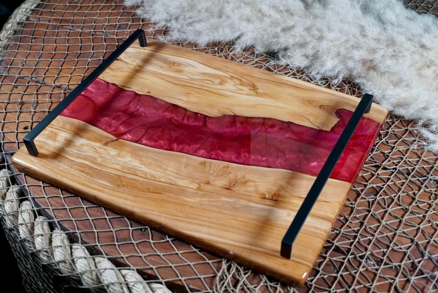 Olive Wood with Red Epoxy Resin Charcuterie Board, serving board