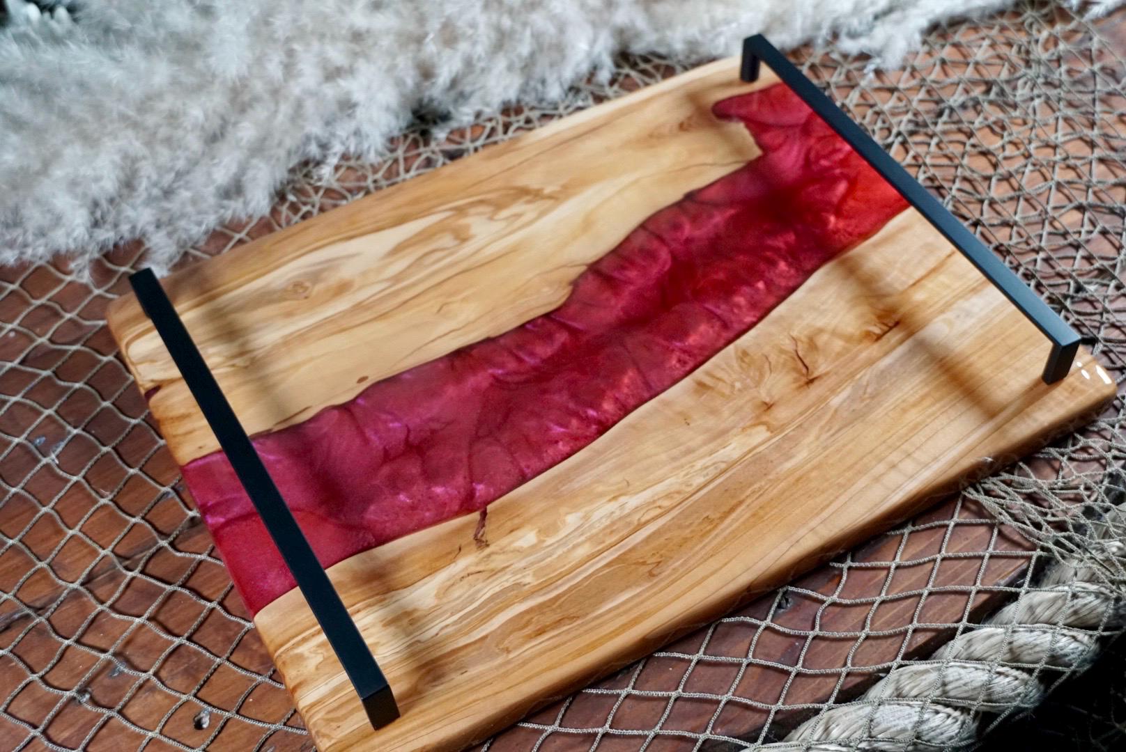 Olive Wood with Red Epoxy Resin Charcuterie Board, serving board