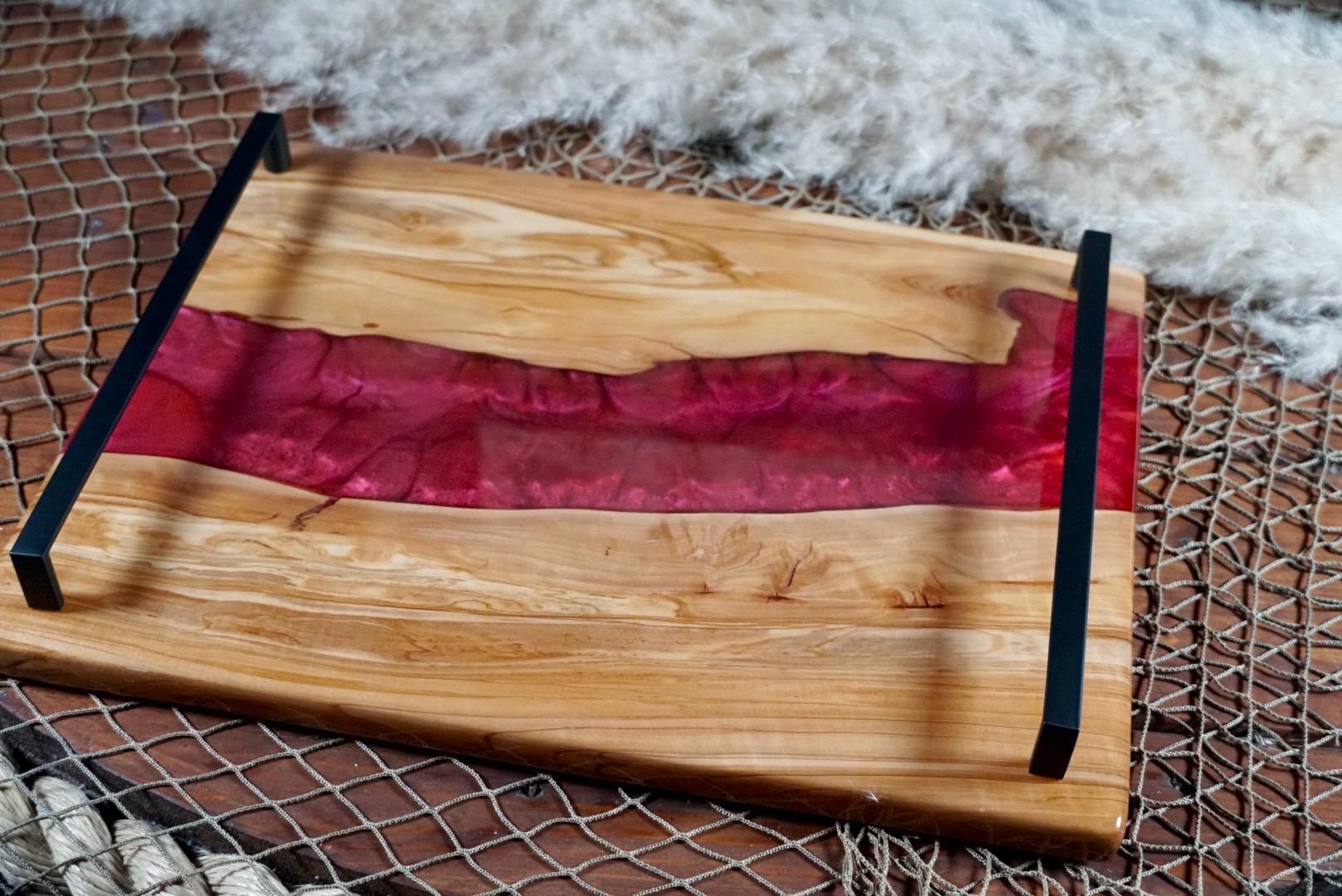 Olive Wood with Red Epoxy Resin Charcuterie Board, serving board