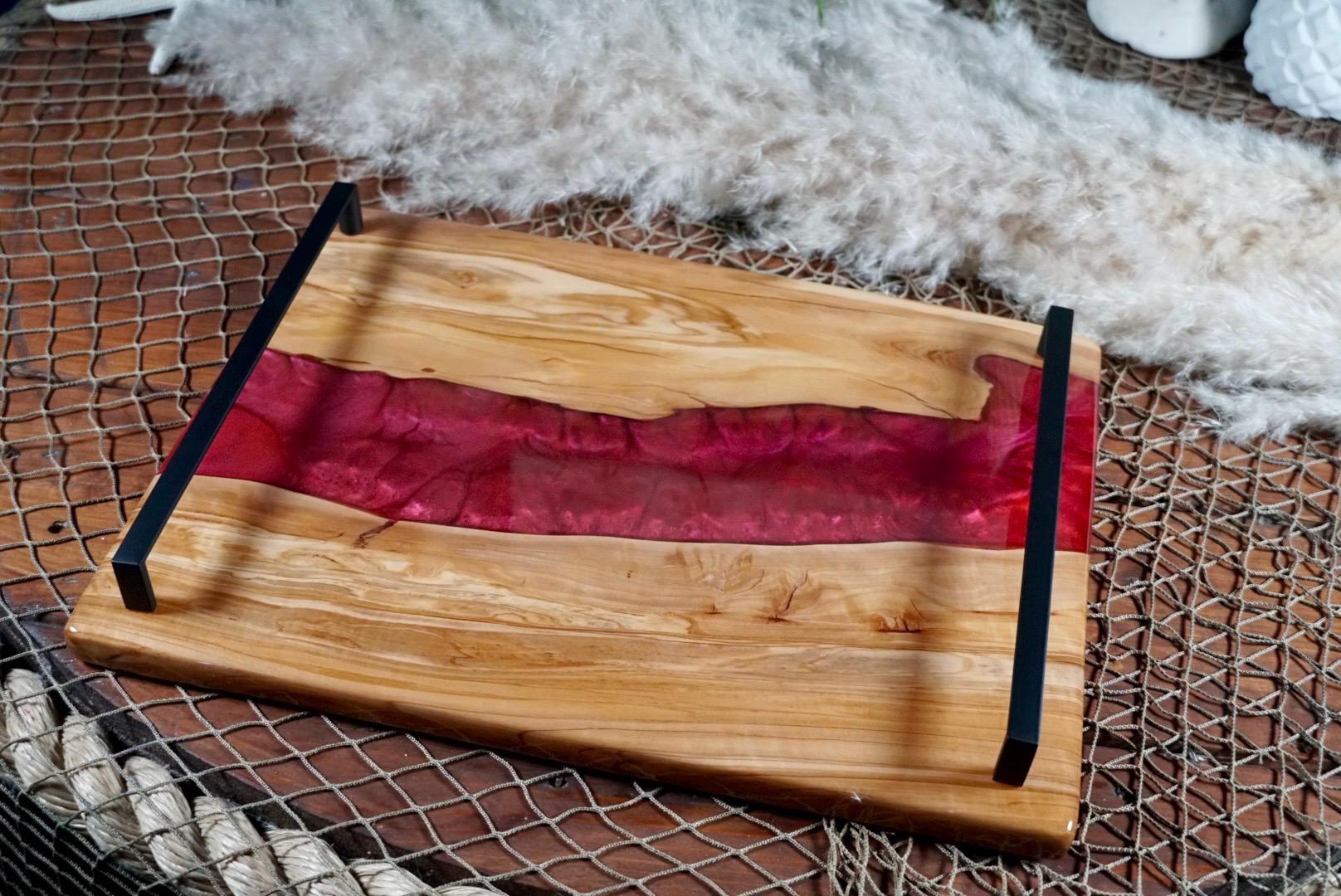 Olive Wood with Red Epoxy Resin Charcuterie Board, serving board