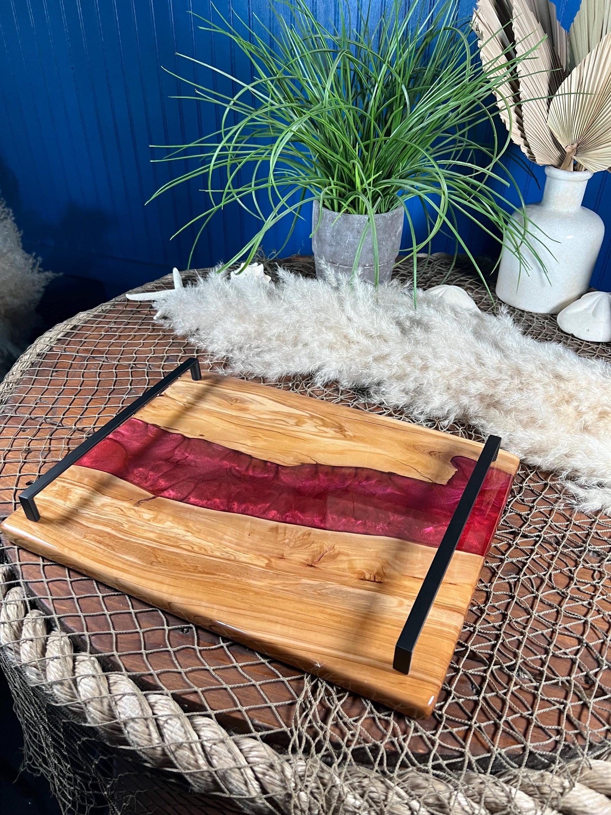 Olive Wood with Red Epoxy Resin Charcuterie Board, serving board