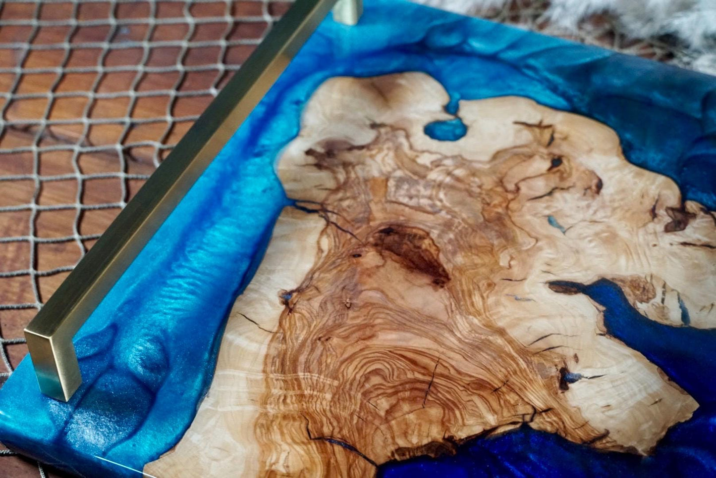 Olive Wood with Blue Epoxy Resin Charcuterie Board, serving board