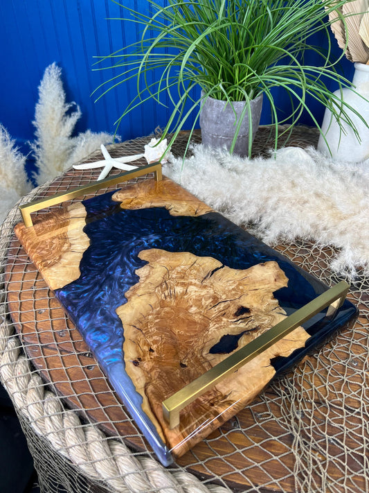 Olive Wood with Blue and Purple Epoxy Resin Charcuterie Board, serving board