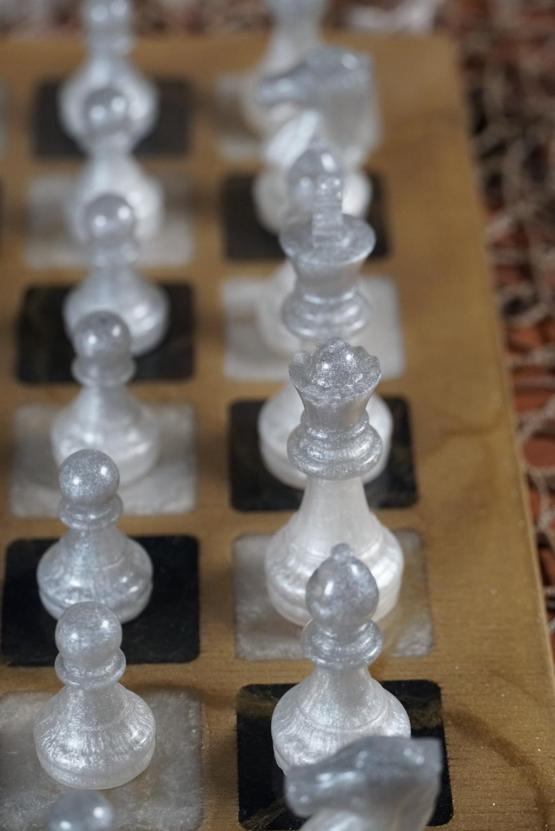 Black Gold and Pearl Elegant Marble Chess Set