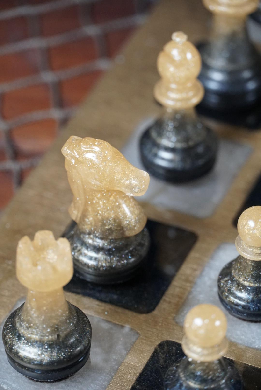 Black Gold and Pearl Elegant Marble Chess Set