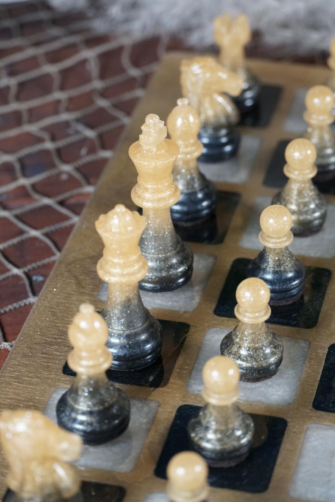 Black Gold and Pearl Elegant Marble Chess Set