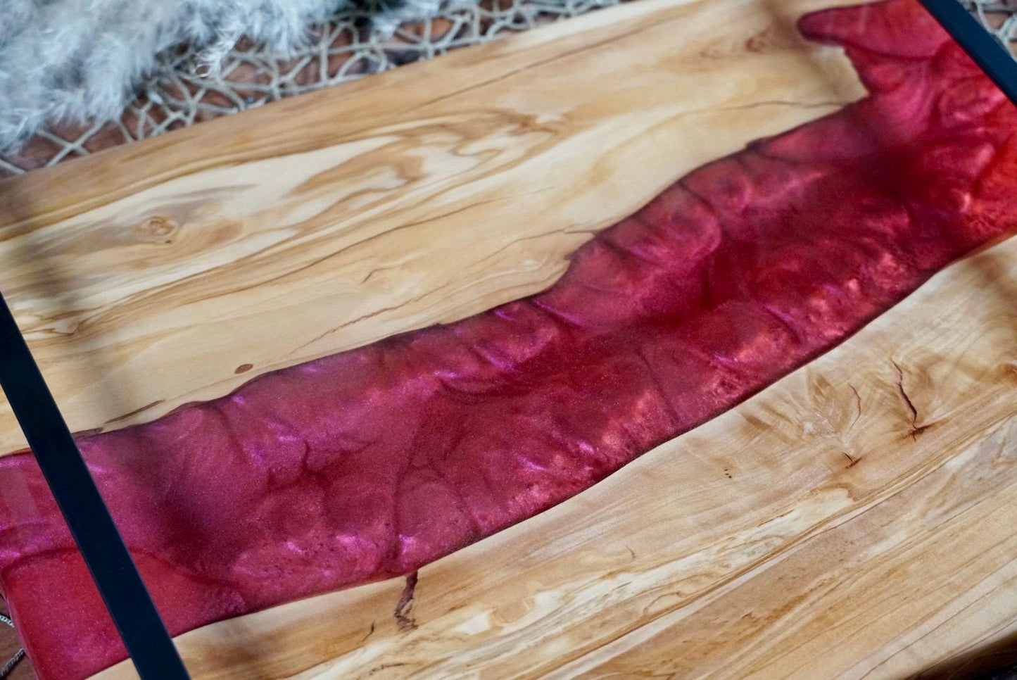 Olive Wood with Red Epoxy Resin Charcuterie Board, serving board