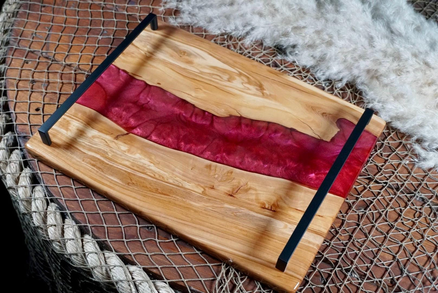 Olive Wood with Red Epoxy Resin Charcuterie Board, serving board