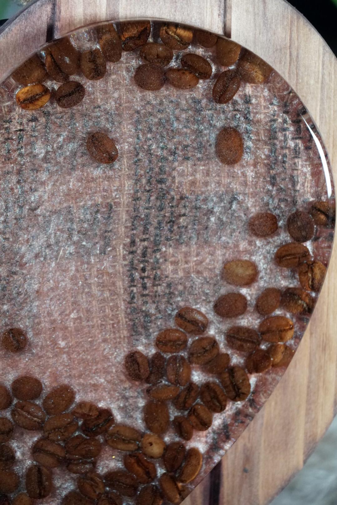 Coffee Bean Heart on Stained Wood | Coffee Decor | Epoxy Resin