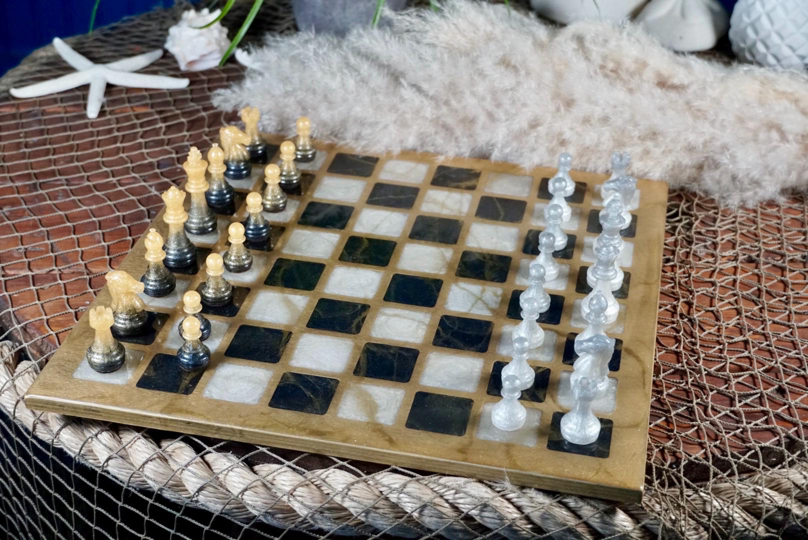 Black Gold and Pearl Elegant Marble Chess Set