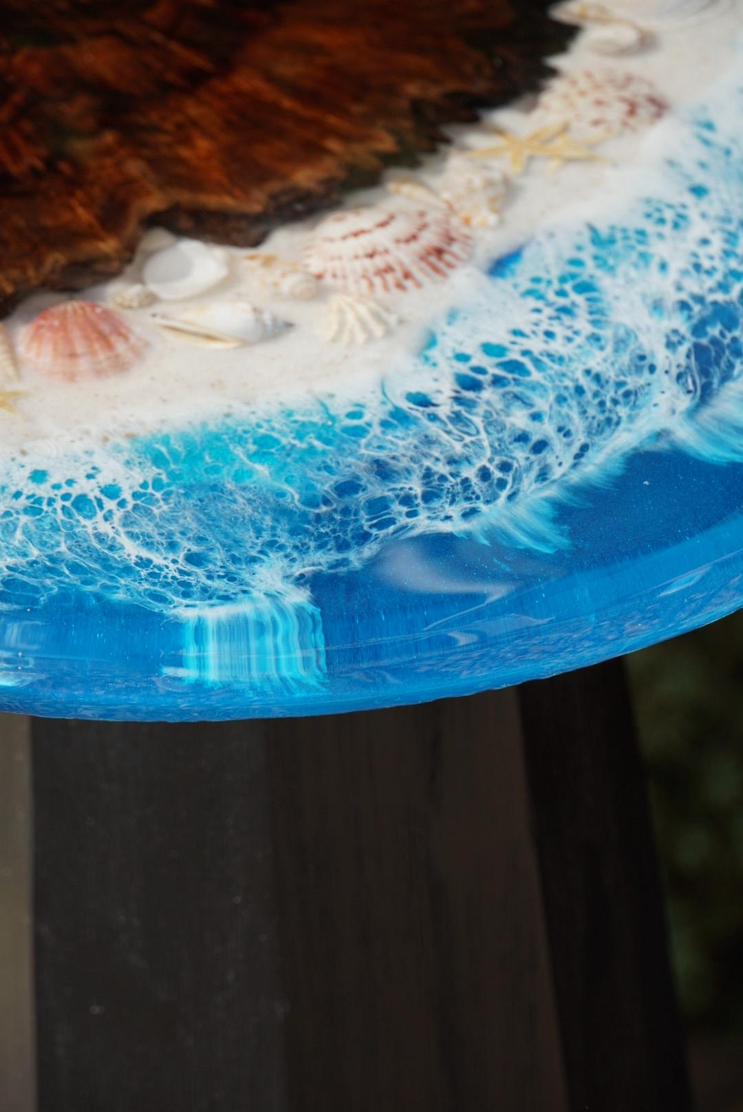 Ocean scape Sea Shell | Walnut Burl | Seaside Accent Table | Side Table | End Table