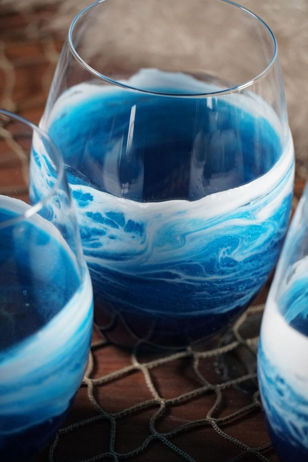 Ocean Waves Wine Glasses | Coastal Decor