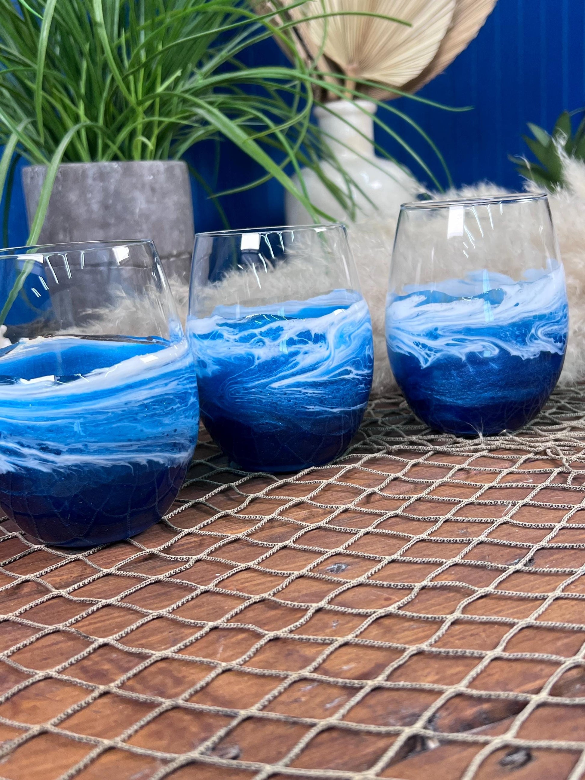 Ocean Waves Wine Glasses | Coastal Decor