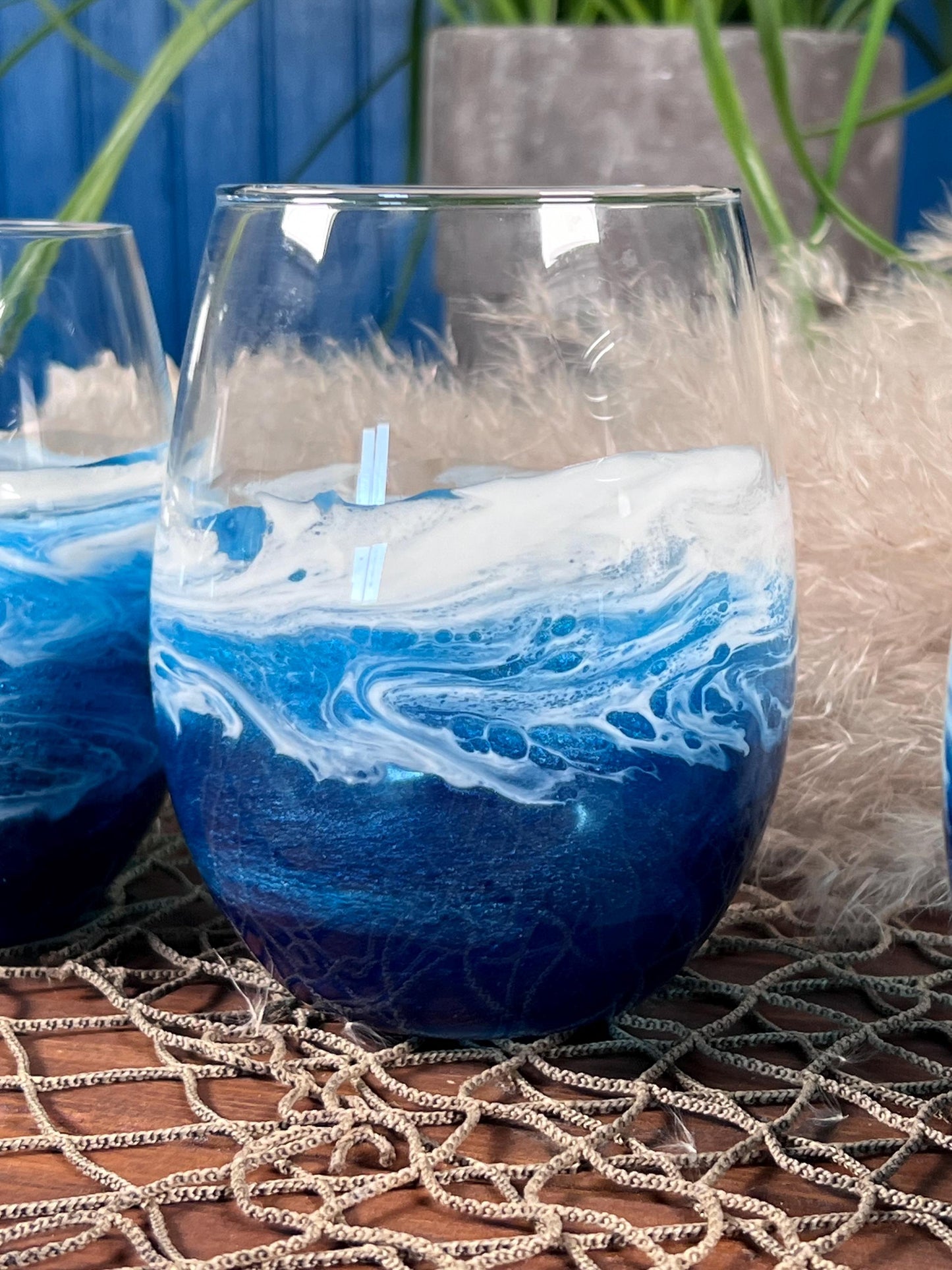 Ocean Waves Wine Glasses | Coastal Decor