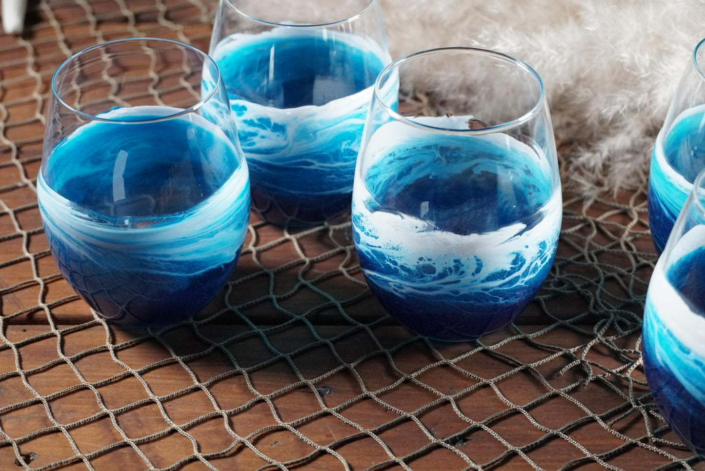 Ocean Waves Wine Glasses | Coastal Decor