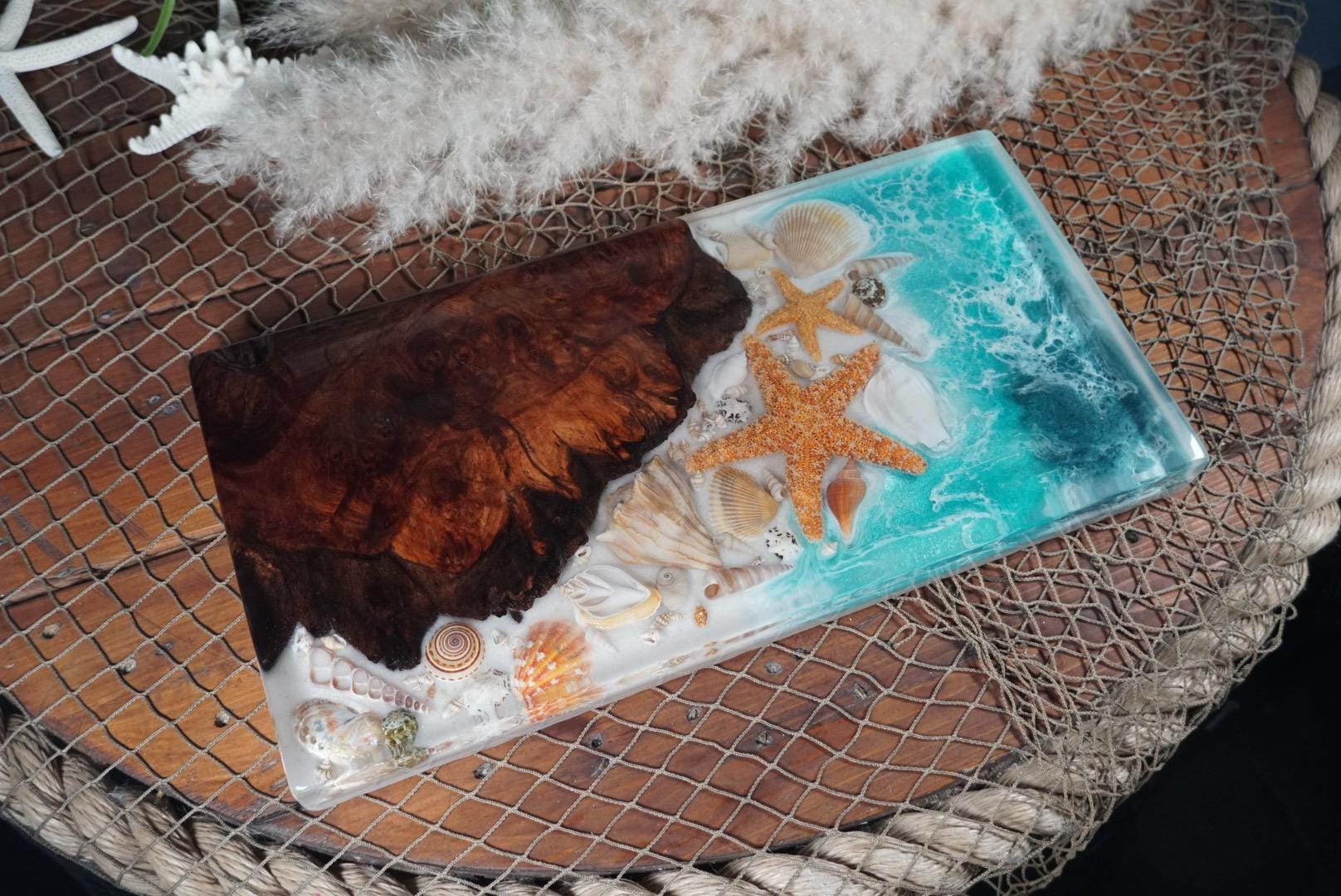 Sea Shell and Walnut Burl Charcuterie Board/Serving Tray/Centerpiece