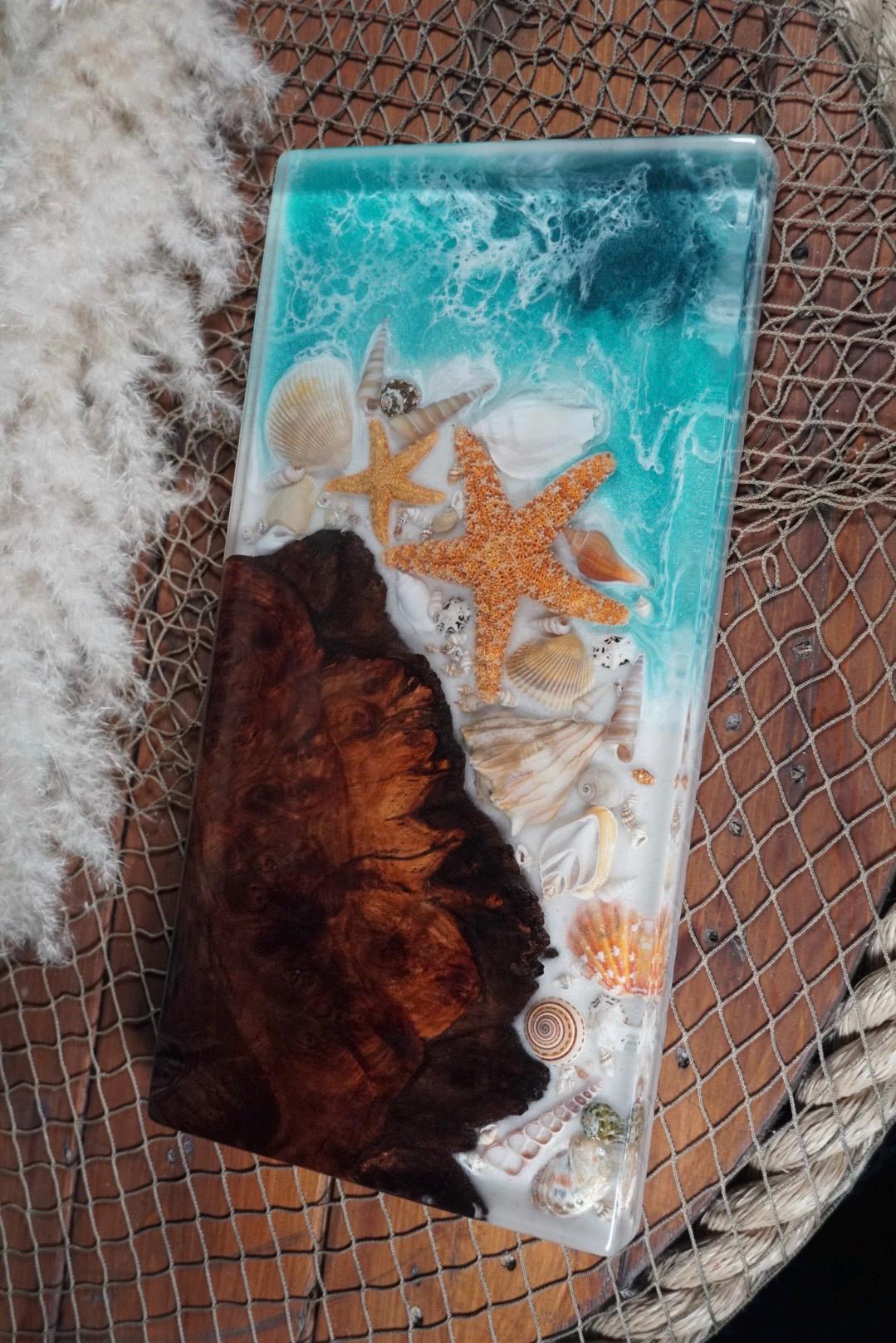 Sea Shell and Walnut Burl Charcuterie Board/Serving Tray/Centerpiece