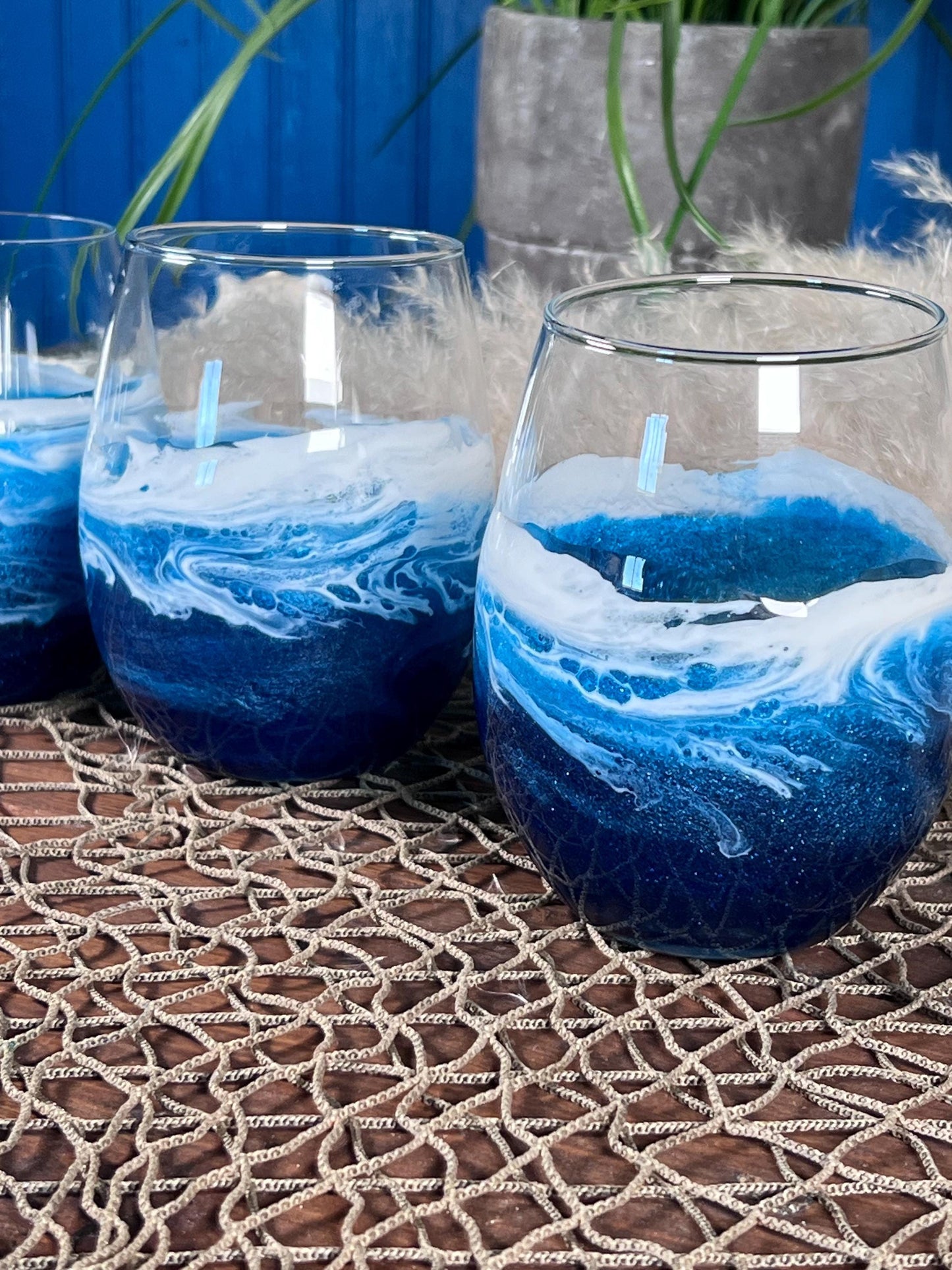 Ocean Waves Wine Glasses | Coastal Decor