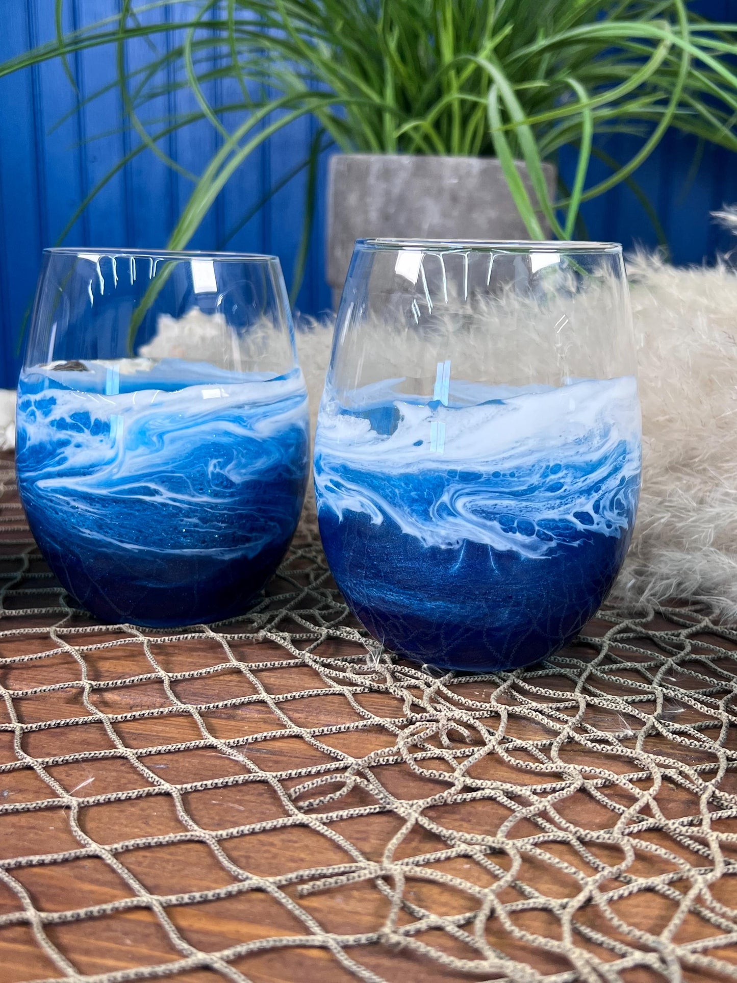 Ocean Waves Wine Glasses | Coastal Decor