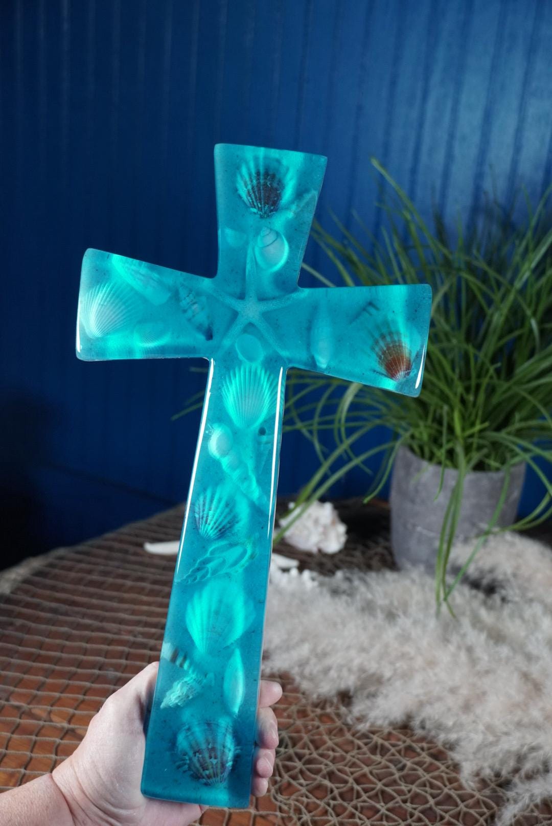 Ocean Sea Shell Cross | Ocean Decor | Epoxy Resin