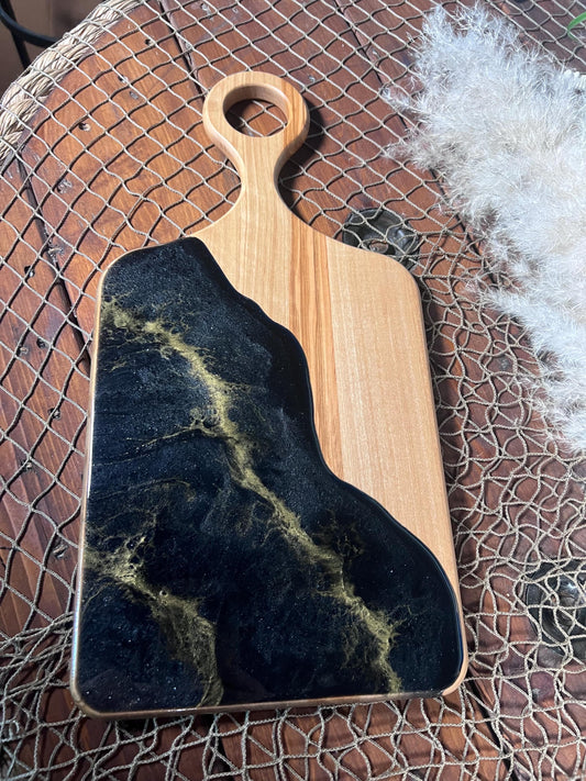 Black with Gold waves Olive wood Charcuterie Board | Cheese Board | Serving Board