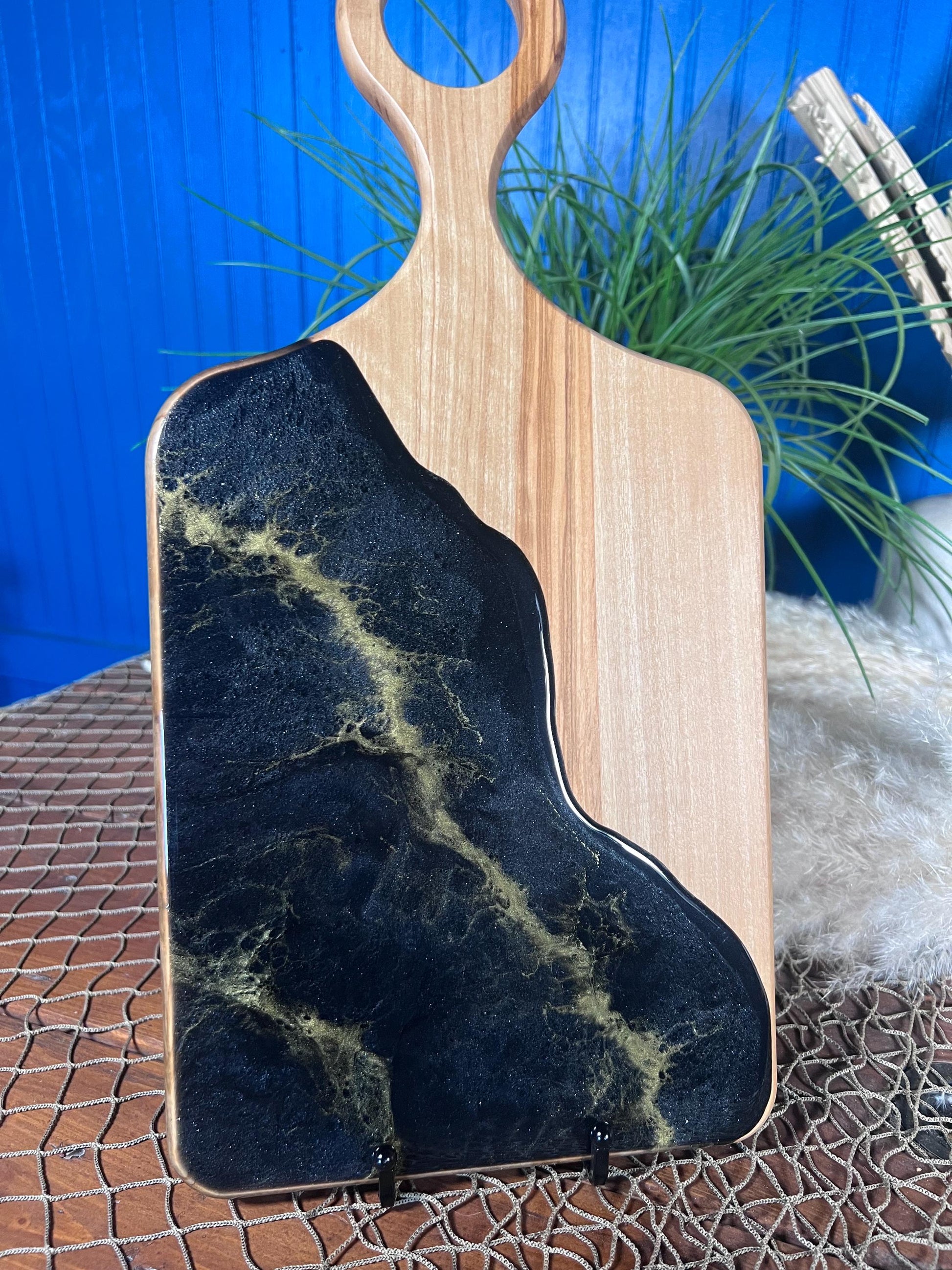 Black with Gold waves Olive wood Charcuterie Board | Cheese Board | Serving Board