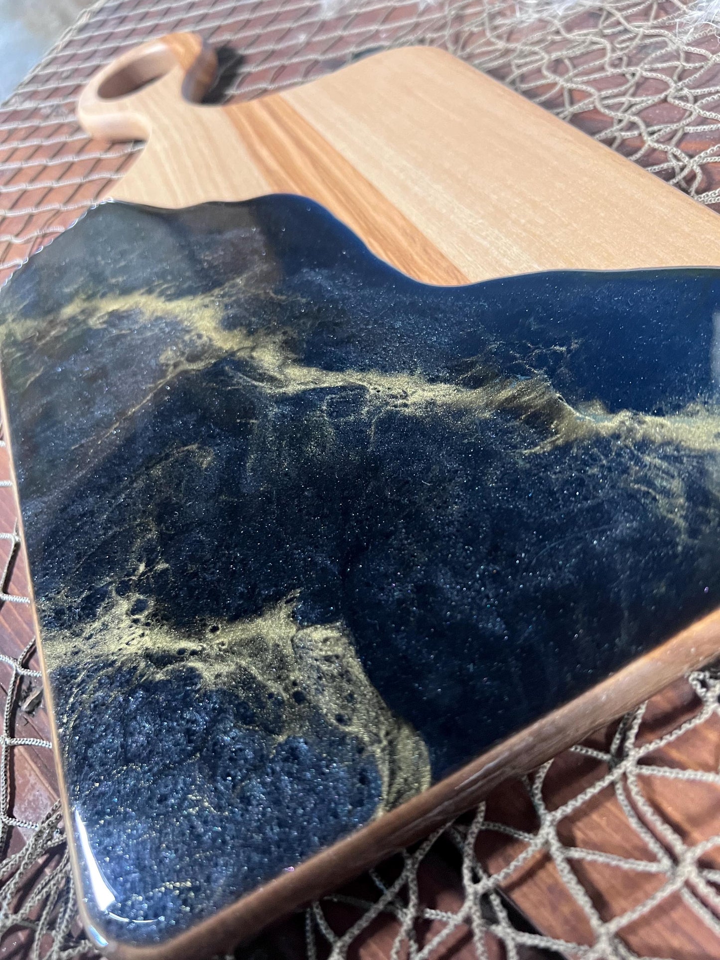 Black with Gold waves Olive wood Charcuterie Board | Cheese Board | Serving Board