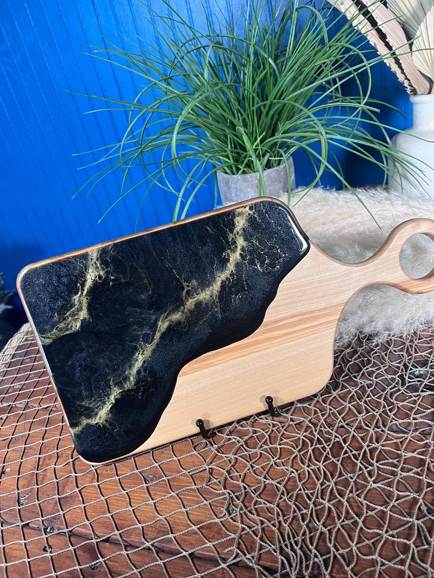 Black with Gold waves Olive wood Charcuterie Board | Cheese Board | Serving Board