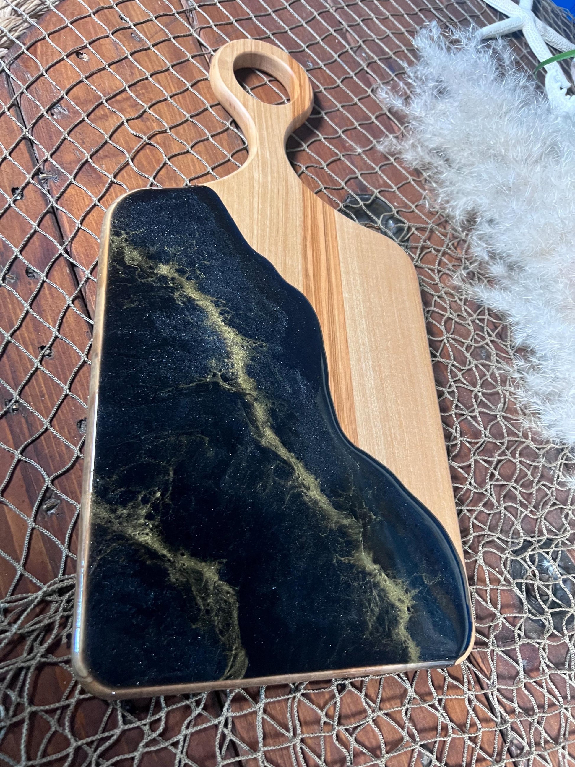 Black with Gold waves Olive wood Charcuterie Board | Cheese Board | Serving Board